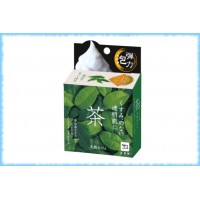 Мыло с зеленым чаем и сеточкой в комплекте Shizen Gokochi Green Tea Facial Soap, Cow Brand, 100 гр.