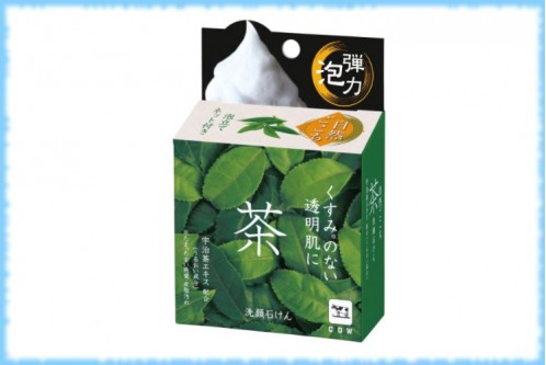 Мыло с зеленым чаем и сеточкой в комплекте Shizen Gokochi Green Tea Facial Soap, Cow Brand, 100 гр.